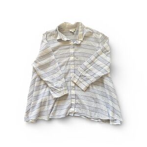 J.Jill Women’s Striped Crinkle Textured Cotton Button-Down Shirt Size L